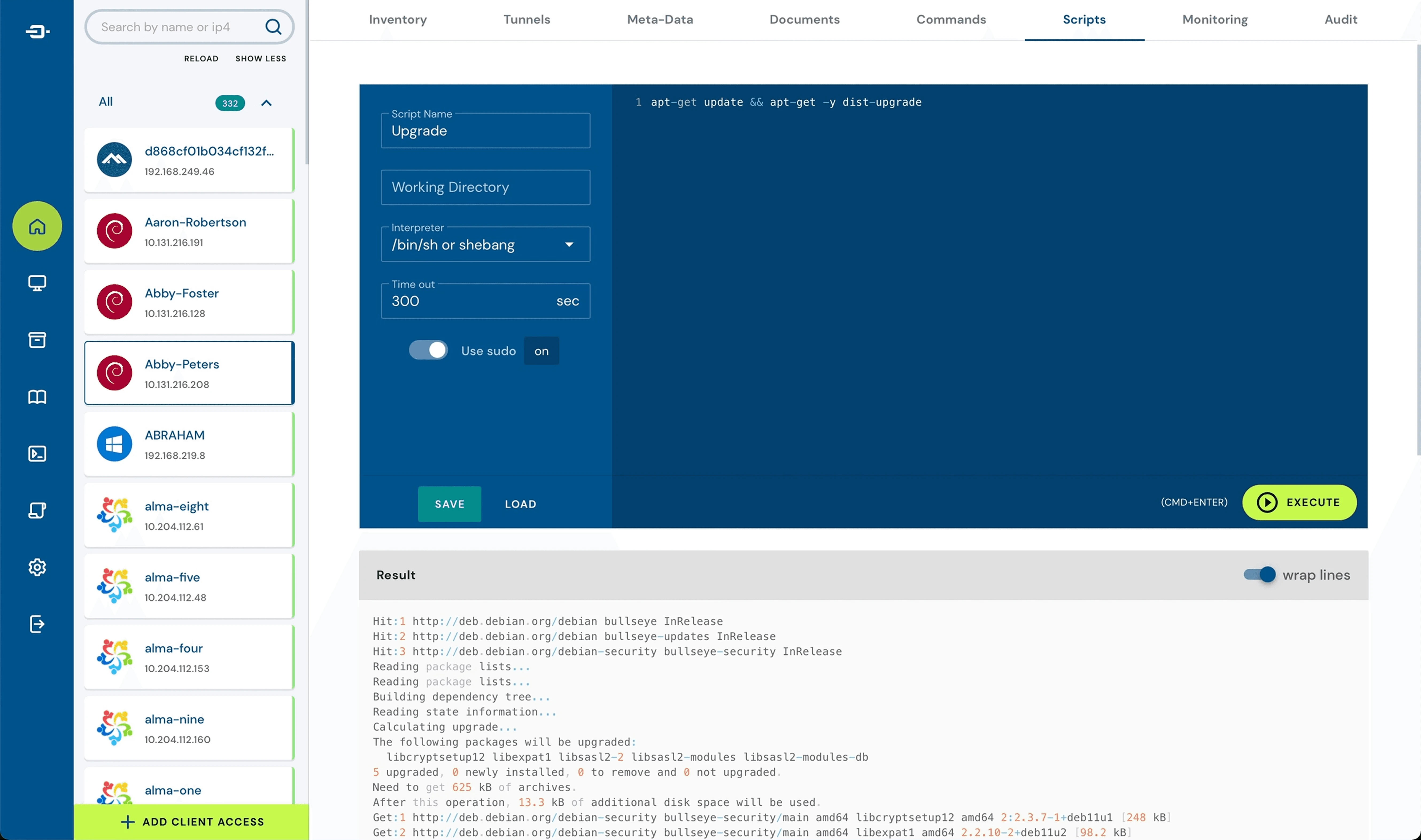 Old Rport Scripts tab showing editable script with execute button